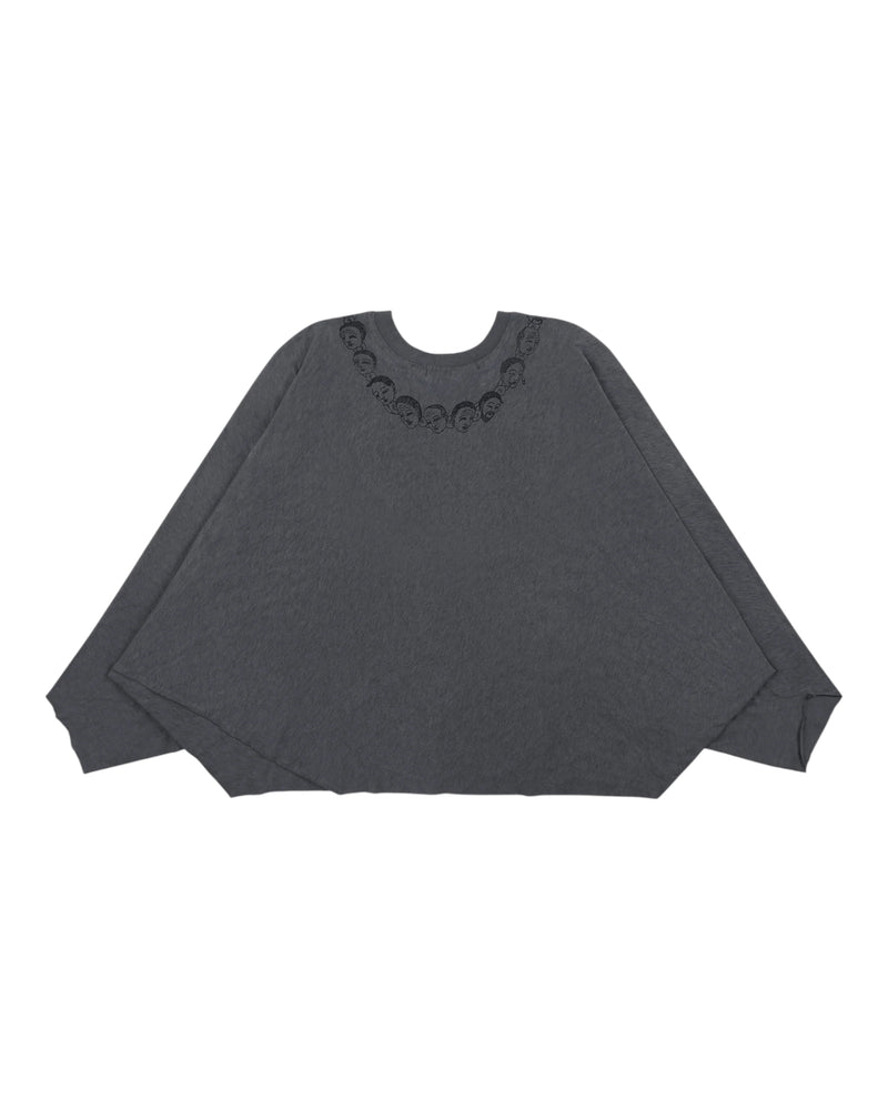 Sankuanz Head Print Batwing Long-Sleeve Tee Black
