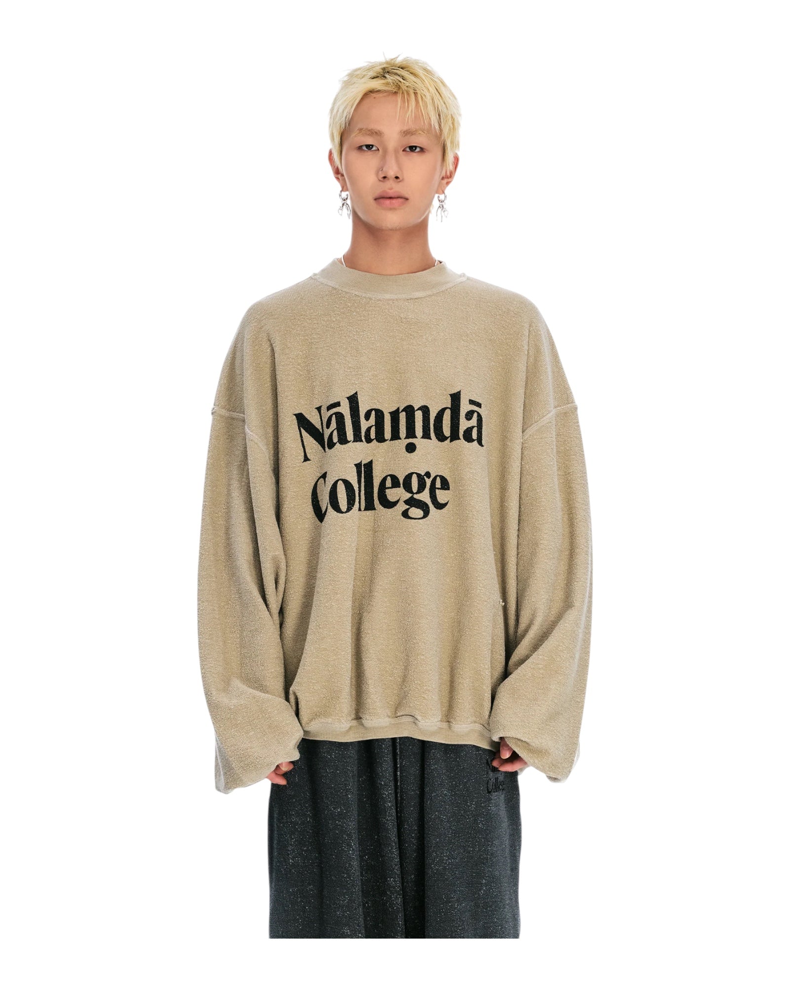 Sankuanz “Nalamda” Print Reversible Crewneck Sweatshirt Beige