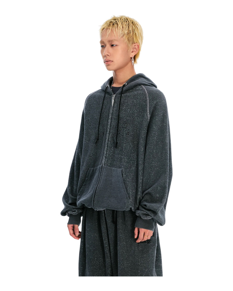 Sankuanz Monogram Print Reversible Zip Hoodie Grey