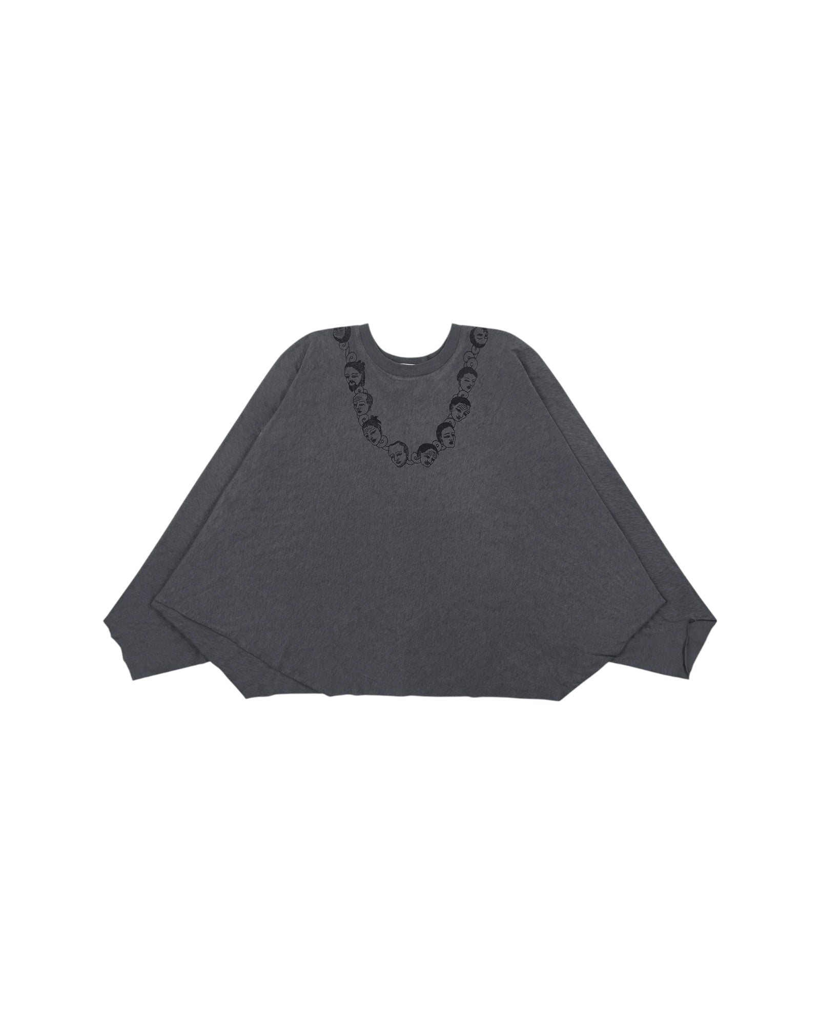 Sankuanz Head Print Batwing Long-Sleeve Tee Black