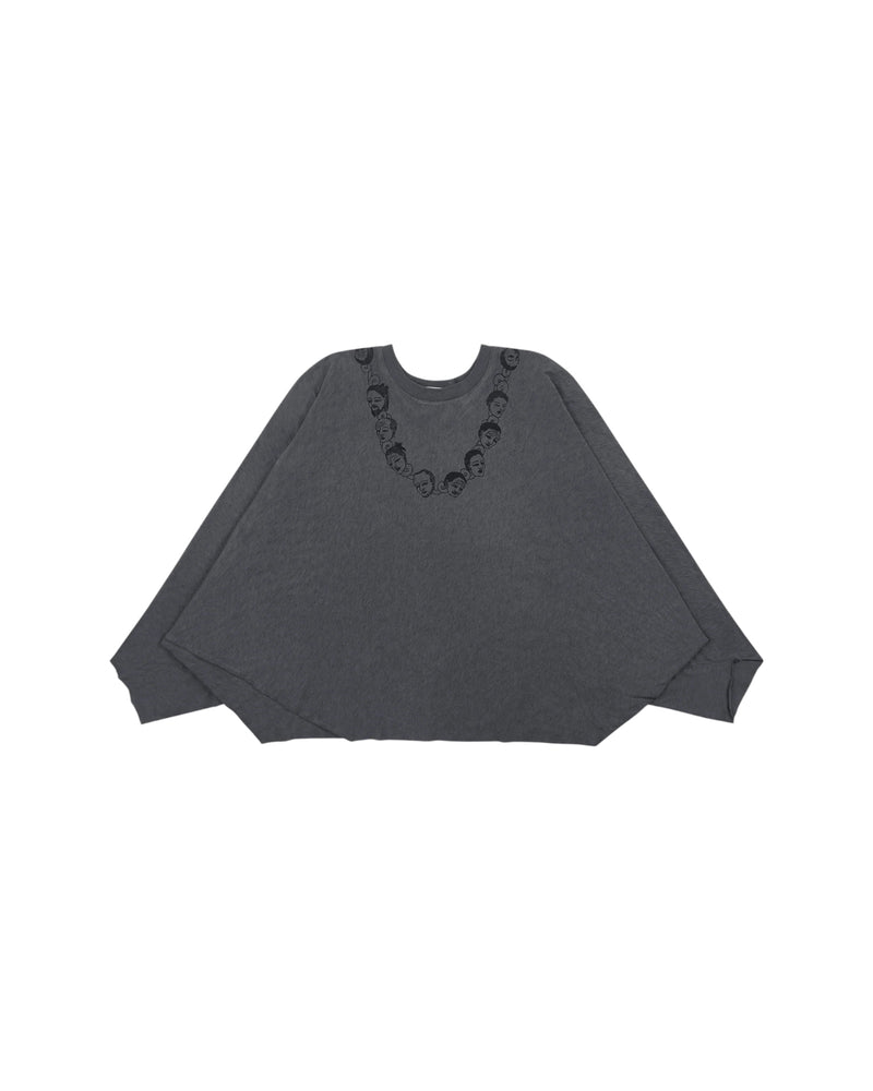 Sankuanz Head Print Batwing Long-Sleeve Tee Black