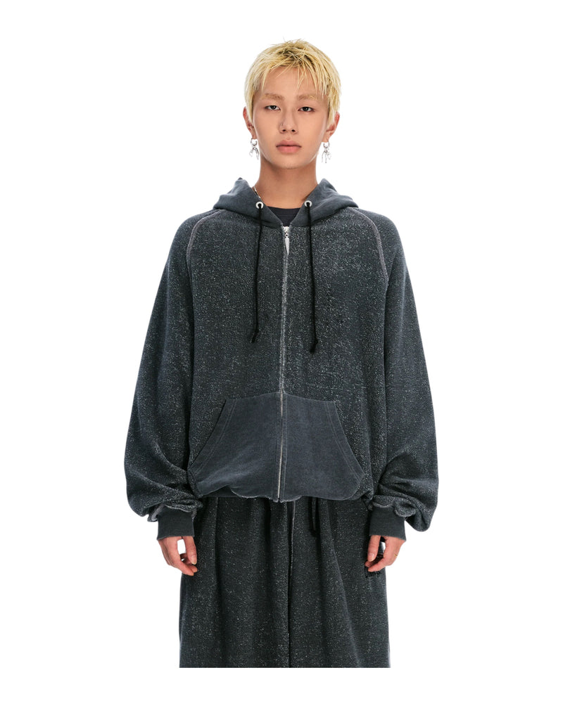 Sankuanz Monogram Print Reversible Zip Hoodie Grey