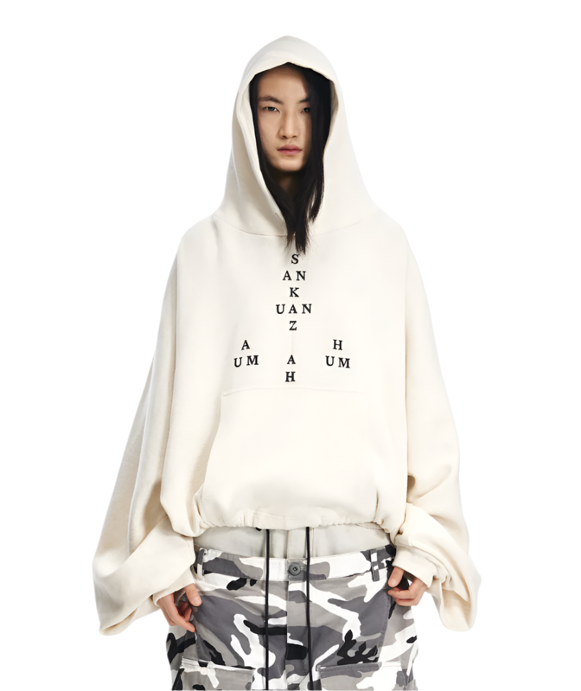 Sankuanz Logo Drawstring Hem Hoodie White
