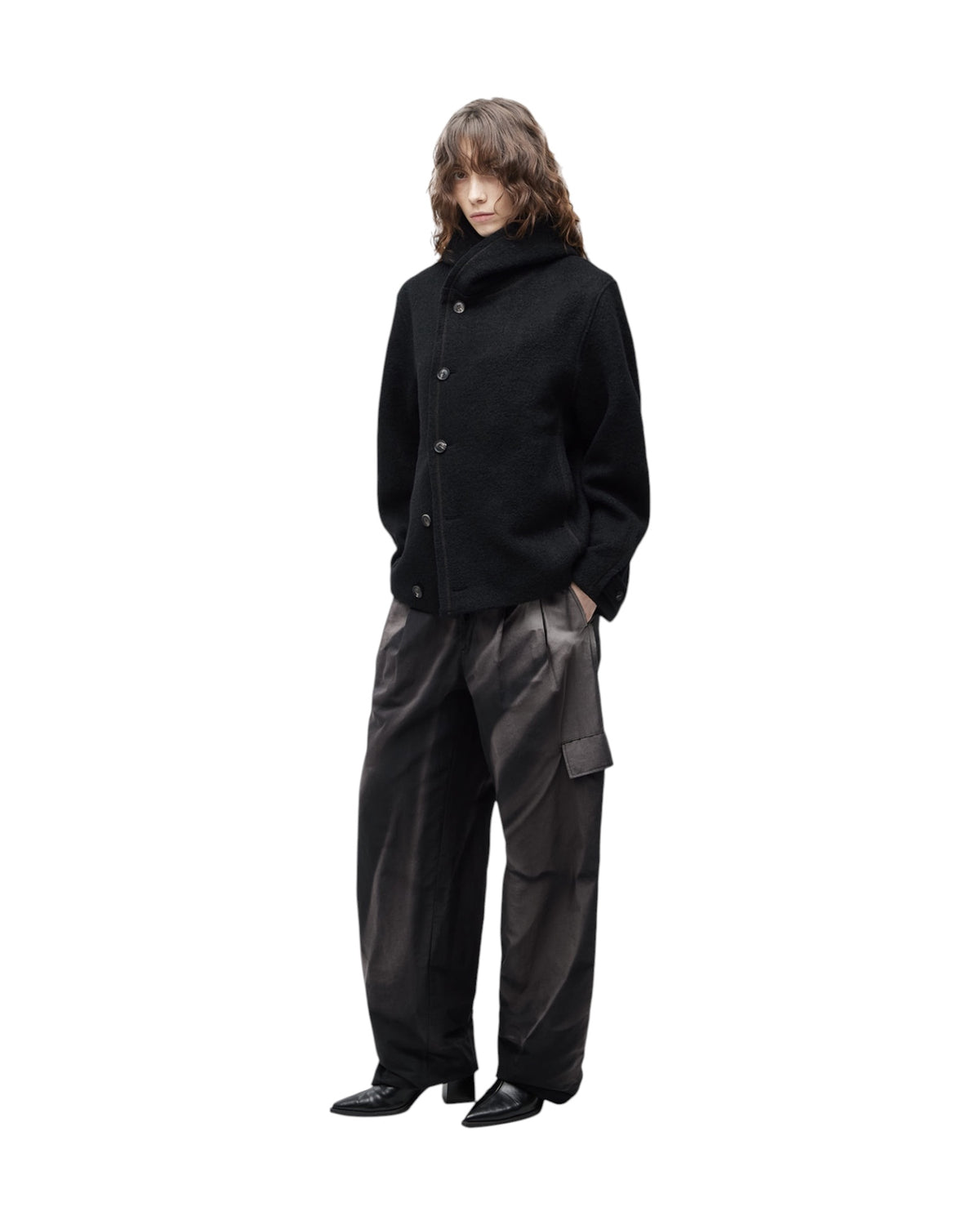 Jiyong Kim Sun-Bleached Pleated Trousers Black