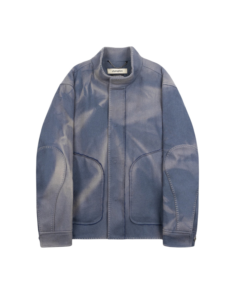 Jiyong Kim Sun-Bleached Blanket Jacket Blue