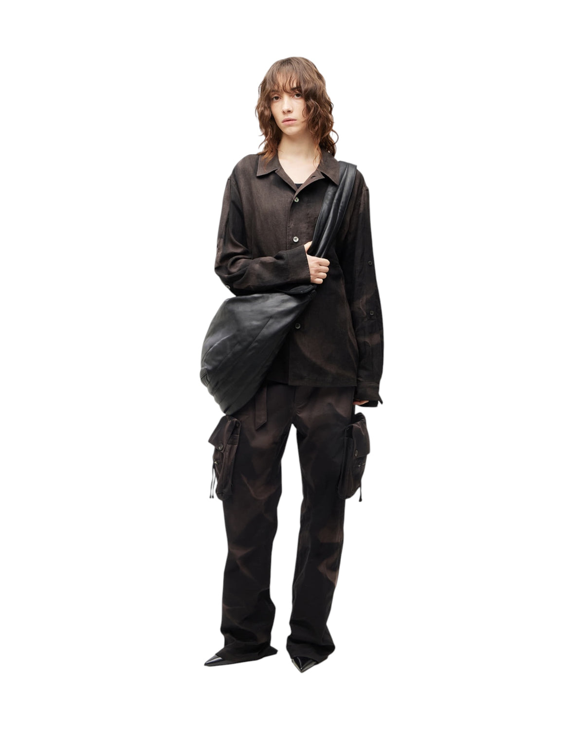 Jiyong Kim Draped Leather Shoulder Bag Black