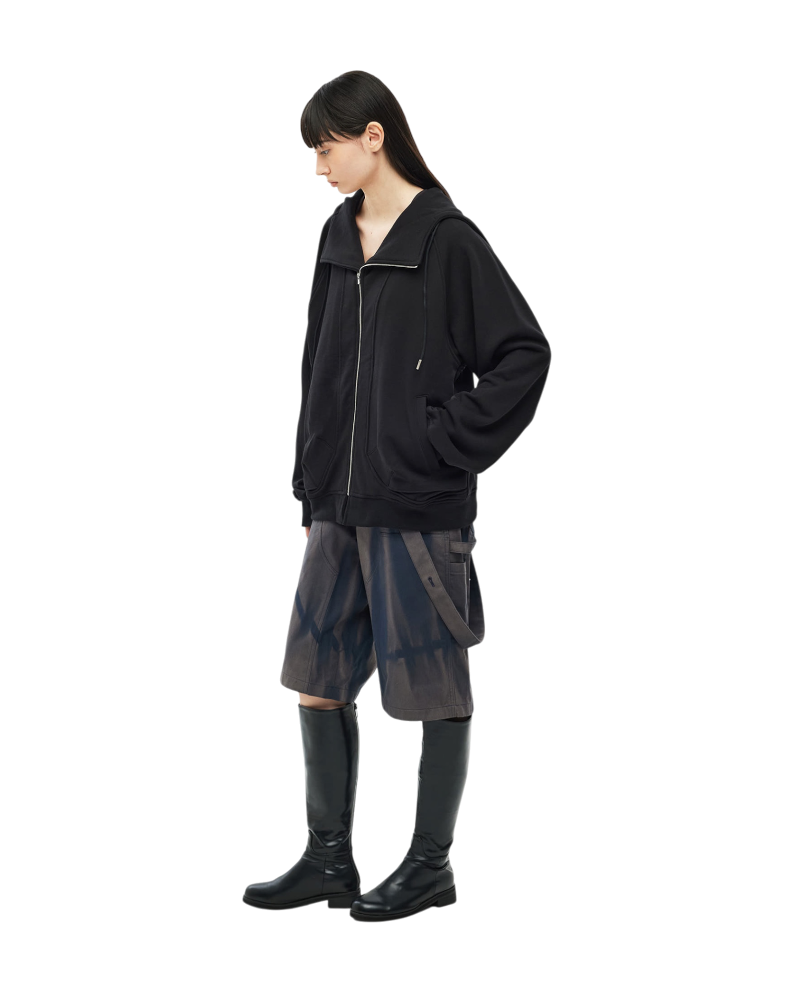 Jiyong Kim Asymmetric Zip-Up Hoodie Black