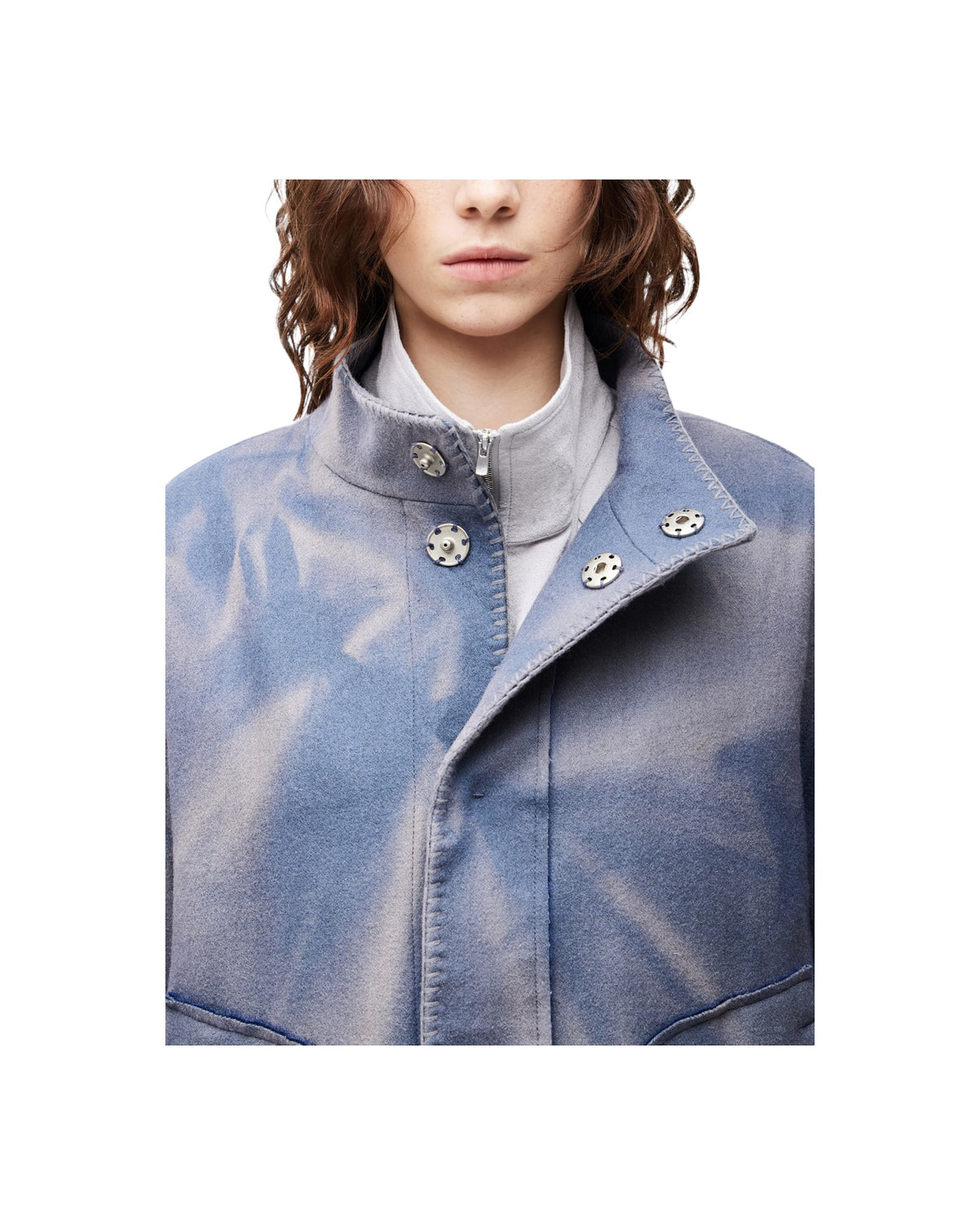 Jiyong Kim Sun-Bleached Blanket Jacket Blue