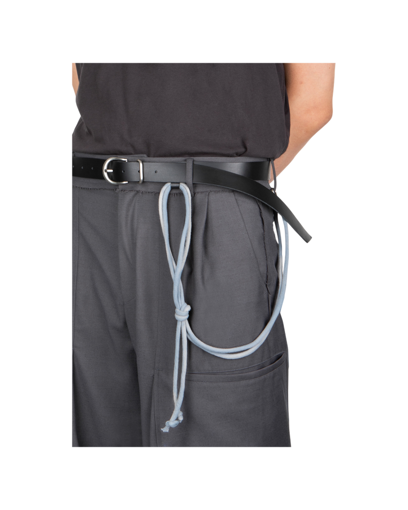 Jiyong Kim Sun-Bleached String Detailed Leather Belt Black