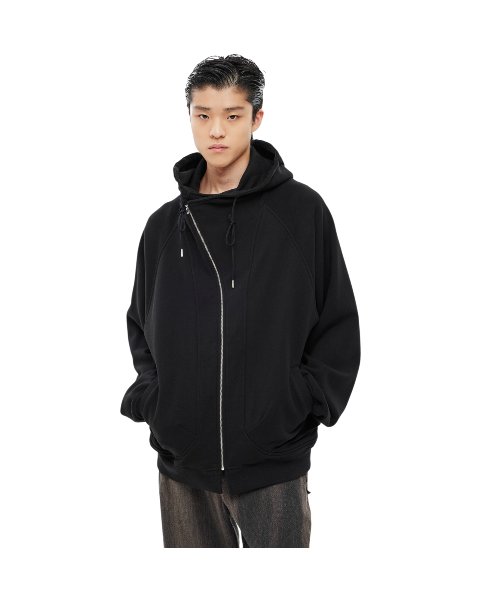 Jiyong Kim Asymmetric Zip-Up Hoodie Black