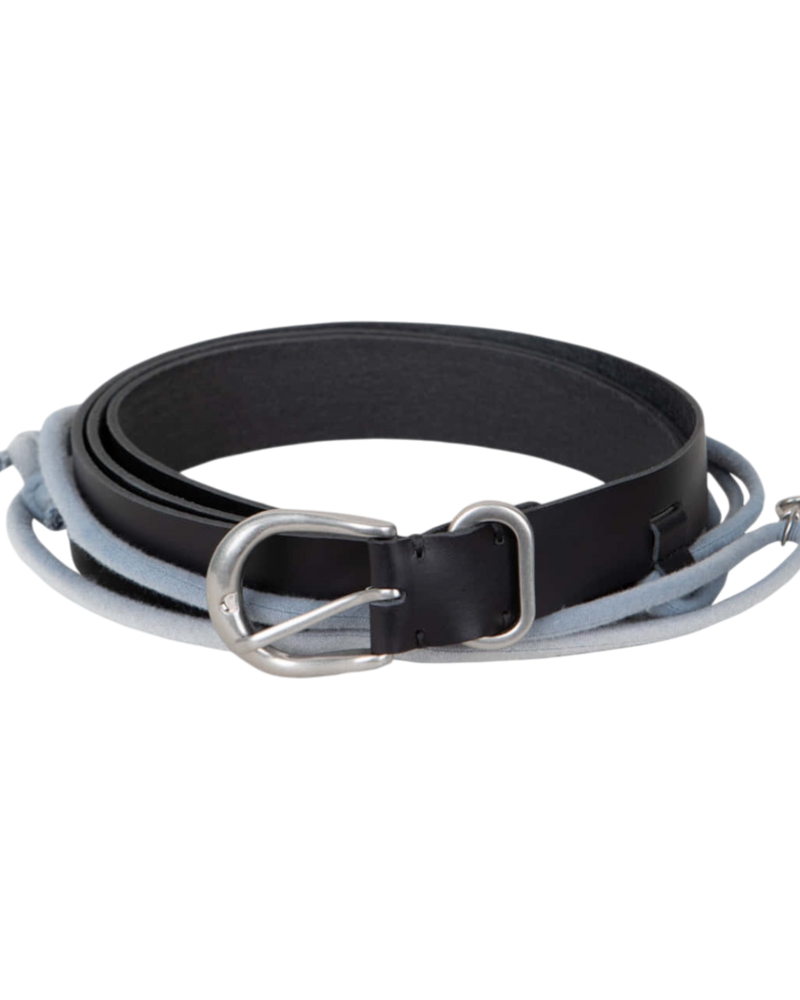 Jiyong Kim Sun-Bleached String Detailed Leather Belt Black