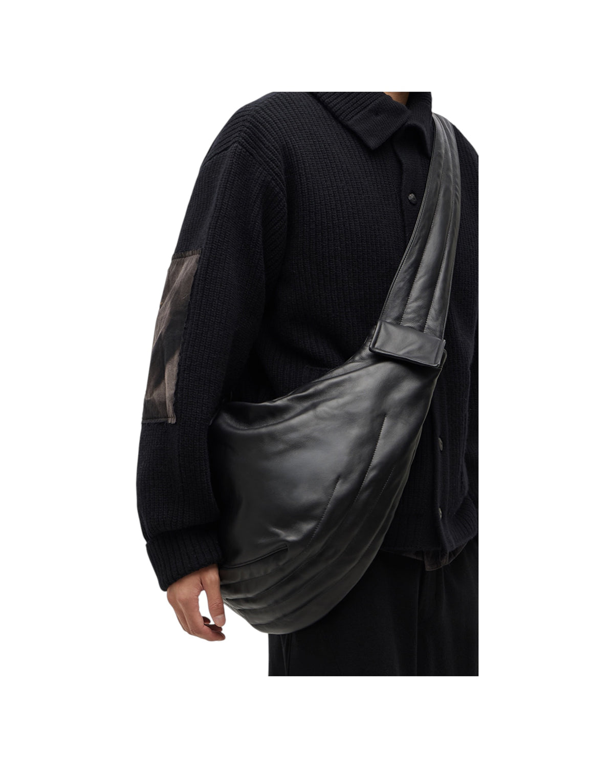 Jiyong Kim Draped Leather Shoulder Bag Black