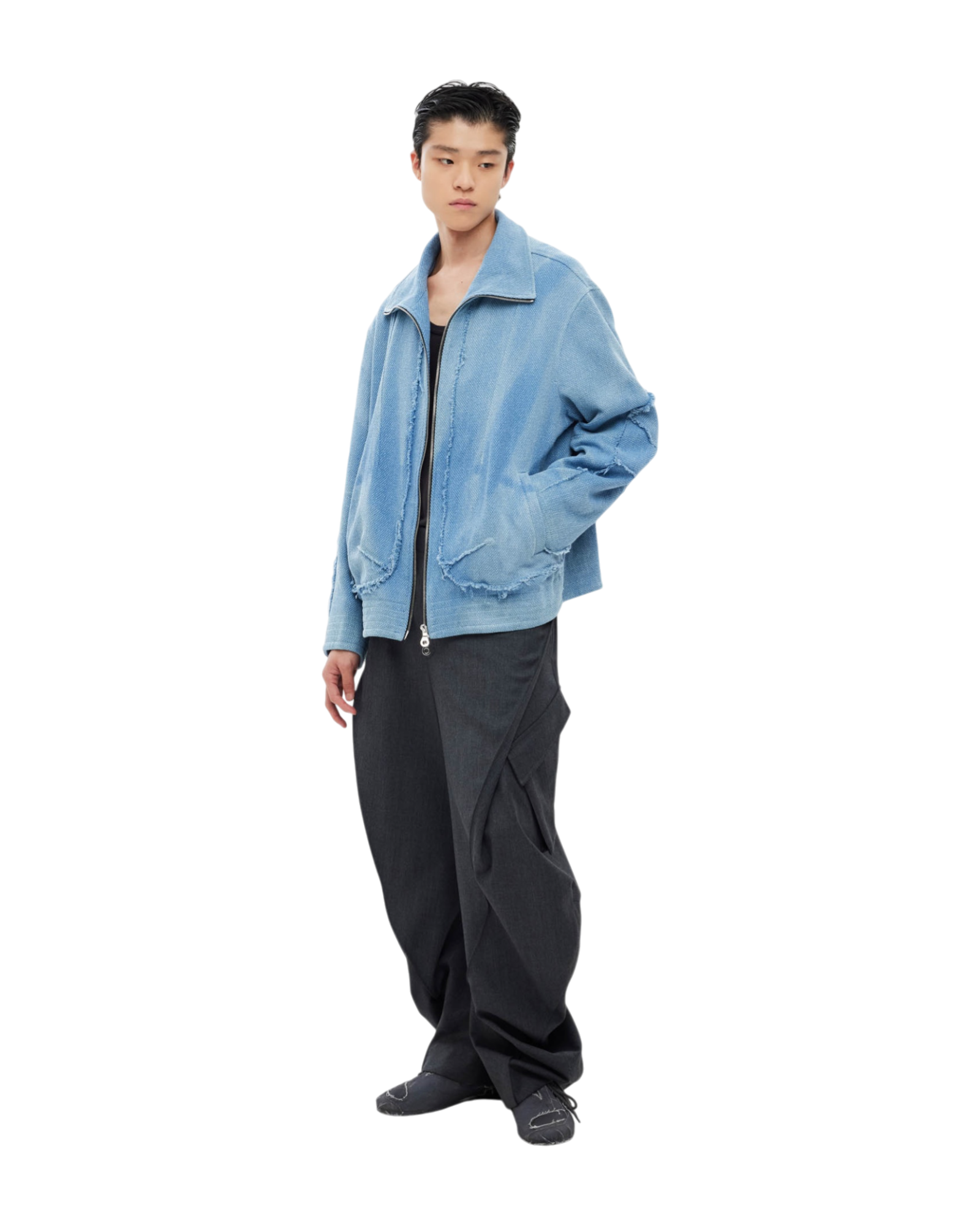 Jiyong Kim Sun-Bleached Raw Edged Jacket Light Blue