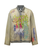 Sankuanz Bumpy Graffiti Print Oversized Denim Jacket Indigo