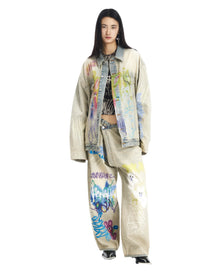Sankuanz Bumpy Graffiti Print Oversized Denim Jacket Indigo
