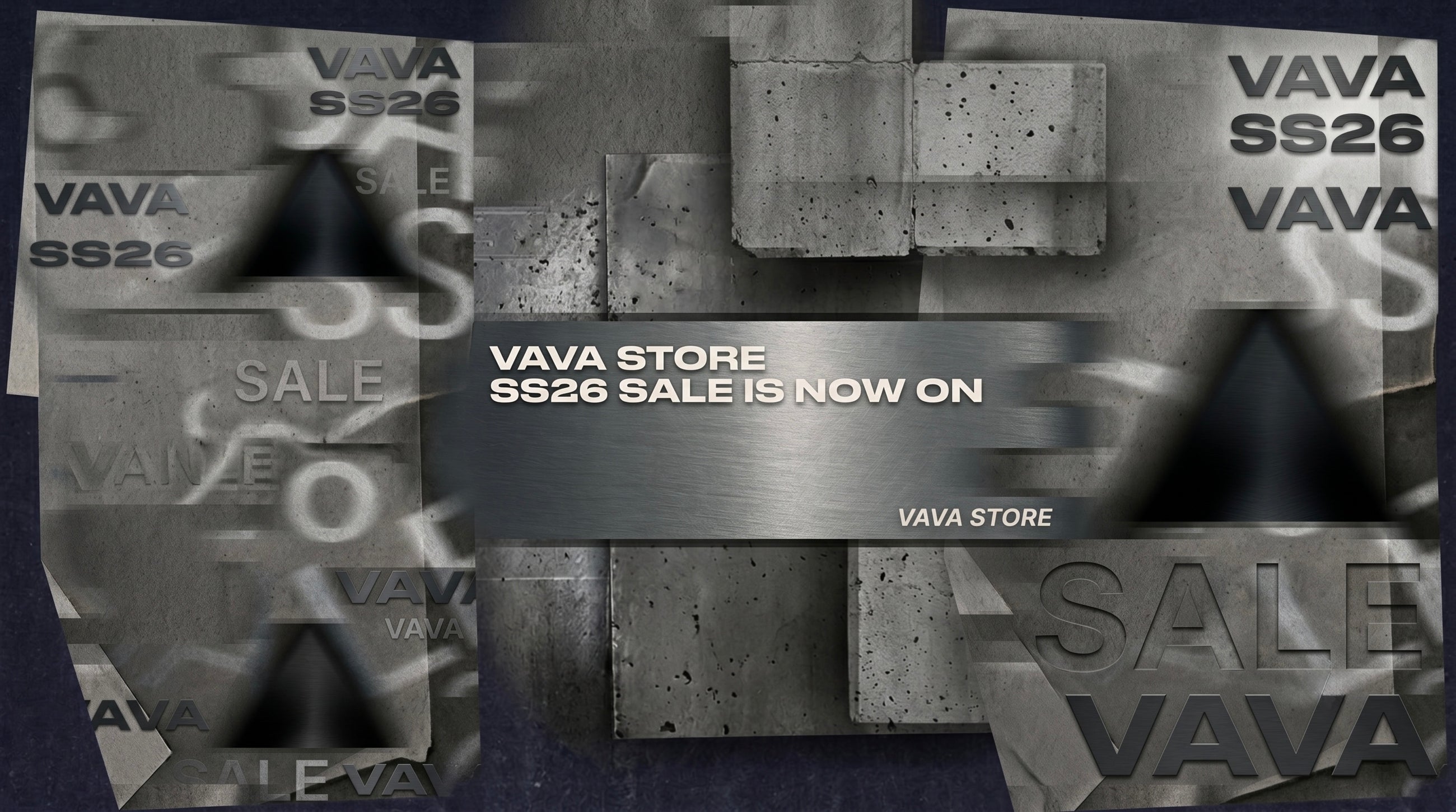 Promotional graphic for VAVA Store SS26 sale with abstract shapes and text.