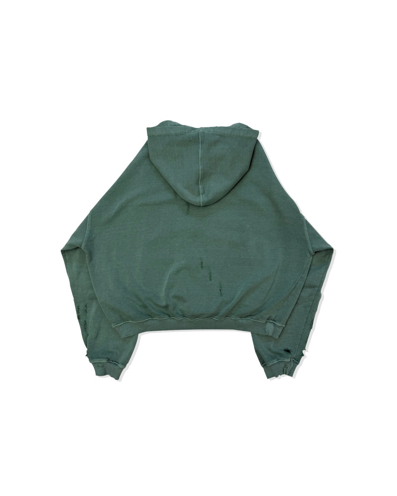 FFFPOSTALSERVICE Curved Zip Round Hem Hoodie Damaged Tokyo Green