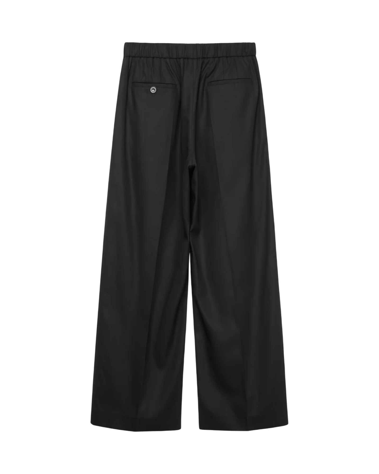 VAVA STORE pet-tree-kor Gaze black cotton pants with elastic waistband, front pleats, and back welt pockets.