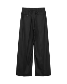 VAVA STORE pet-tree-kor Gaze black cotton pants with elastic waistband, front pleats, and back welt pockets.