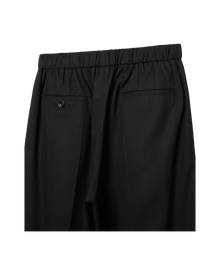 VAVA STORE pet-tree-kor Gaze black cotton pants with elastic waistband, front pleats, and welt pockets.